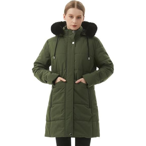 Women's Winter Puffer Coat Jacket Waterproof Green - Picture 3 of 6
